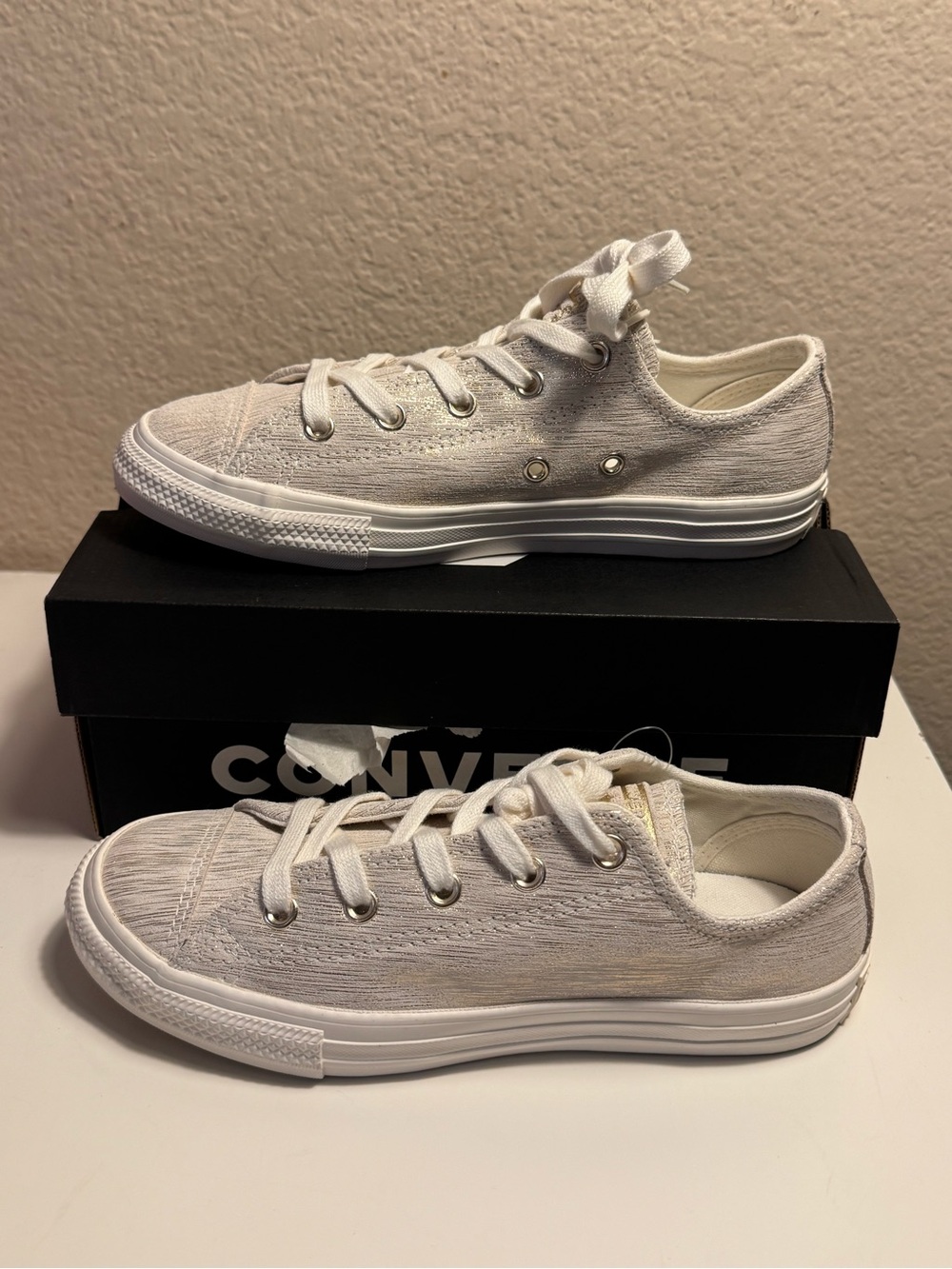 Converse Chuck Taylor All Star OX Egret Metallic Youth 3 363092C New in box